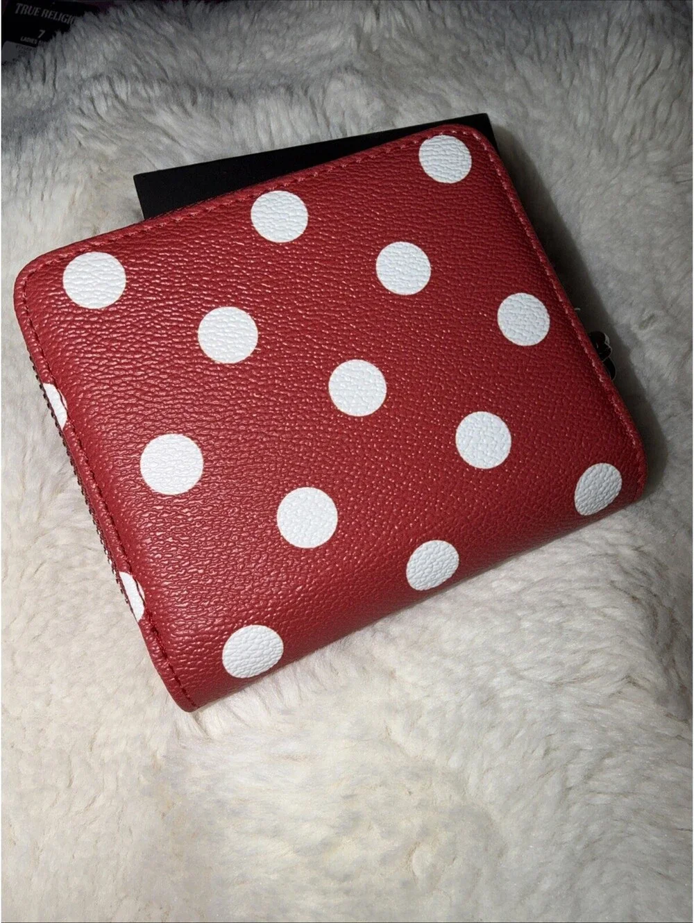 Von Dutch Wallet Red White Polka Dot ID Card Holder Zip Close NWT